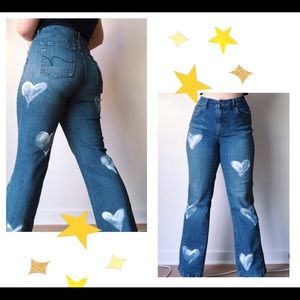Hand painted denim bootcut pants